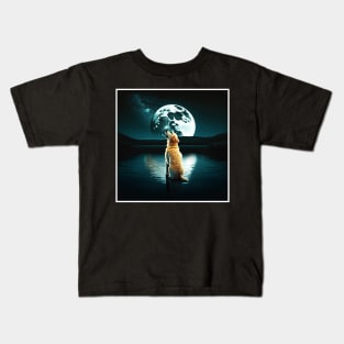 Golden Retriever Dog, Howling, Moon, Night sky Kids T-Shirt